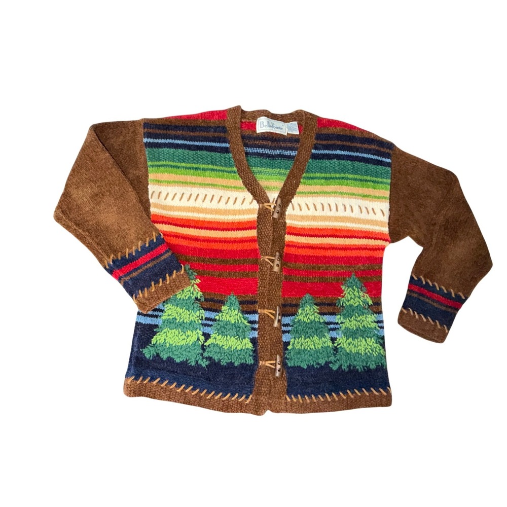 BellePointe Womens Cardigan Sweater Trees  Earth Tones Whimsical ‎ Vintage M